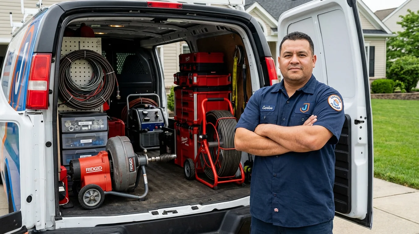 Professional drain cleaning equipment and Johns Plumbing LLC plumber in Afton