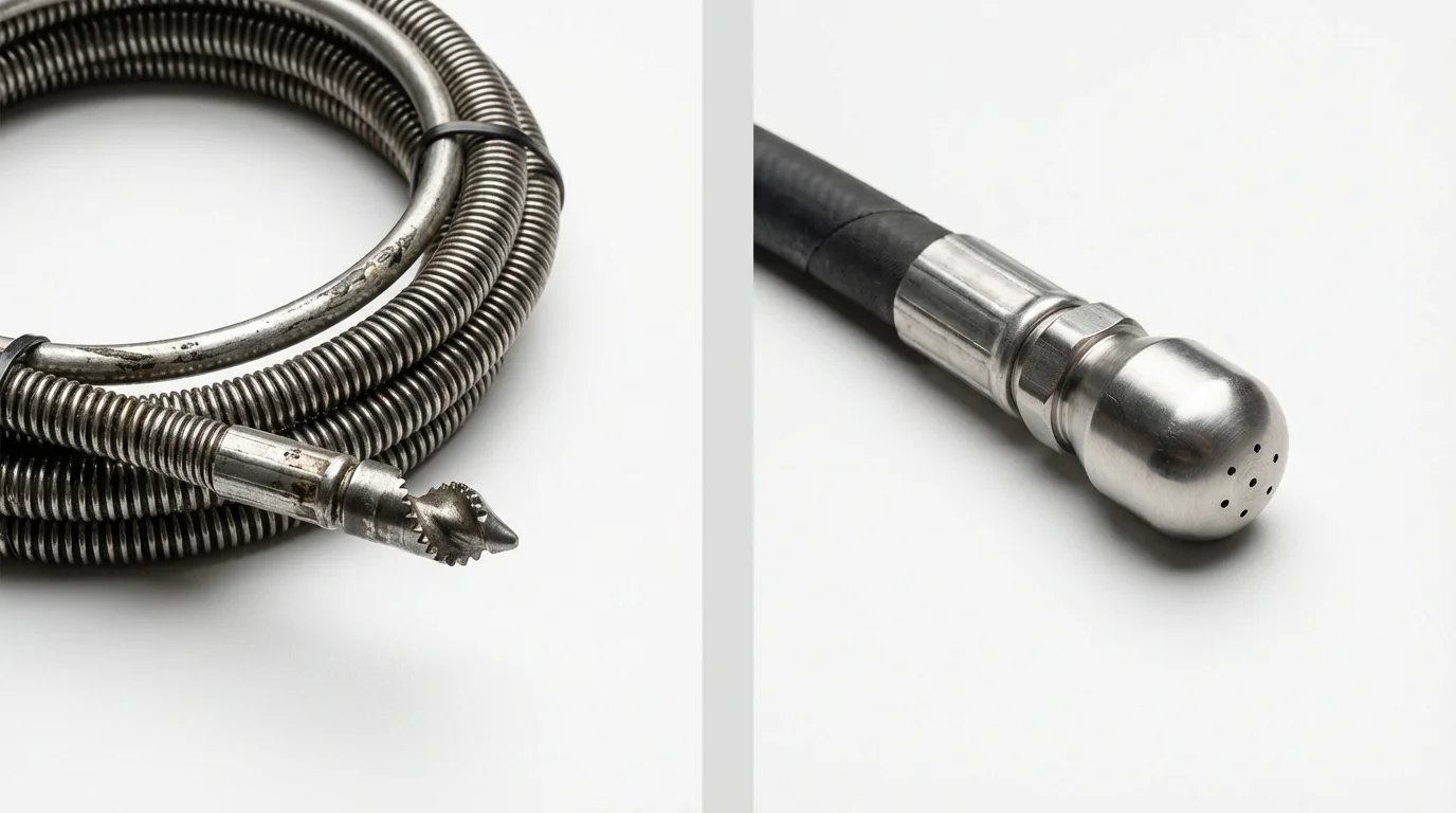 Drain snake cable and hydro jetting nozzle used for drain cleaning in Afton, MN