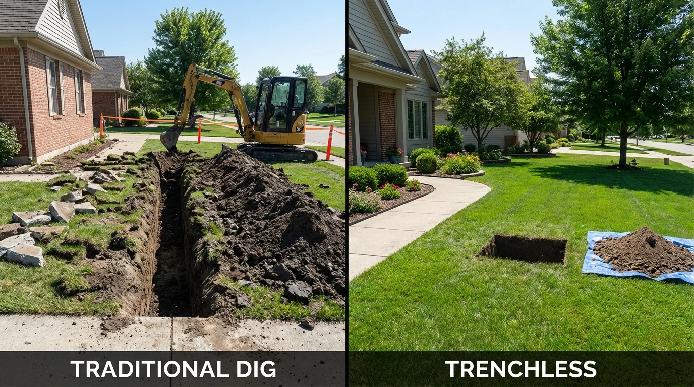Trenchless sewer repair with minimal yard damage versus traditional excavation in Afton, MN